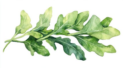 Obraz premium Vibrant watercolor arugula leaves, sharp green tones, fresh and zesty