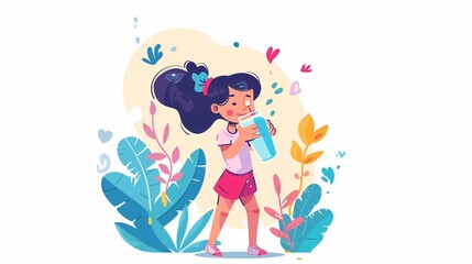 Obraz premium Professional Body Hydration Landing Page Template Featuring Little Girl Drinking
