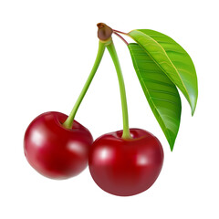 Cherry isolated. Sweet ripe cherry with leaves isolated on white background.Sweet cherries pile. Berries and fruits.Healthy eating.