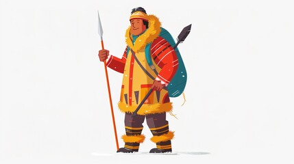 Inuit People Landing Page Template: Eskimo Male Character in Traditional Attire