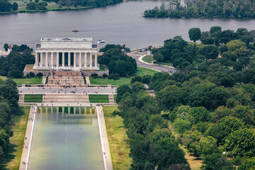Aerial View of the Lincoln Memorial in Washington, DC, USA on a Summer Day