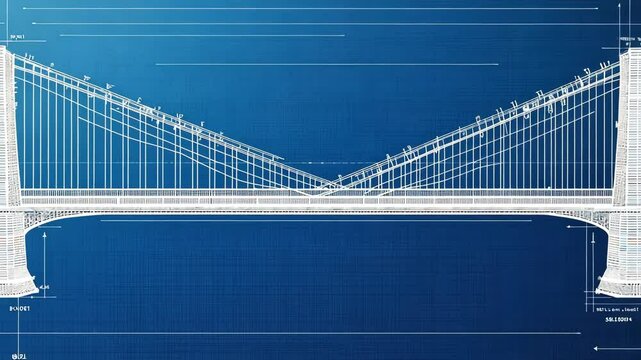 Detailed Blueprint of a Modern Bridge Design with Measurement Annotations and Graphic Elements