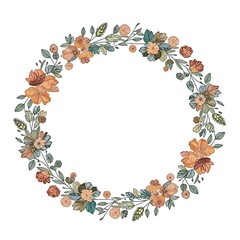 Wreath of flowers and leaves. For invitation and wedding card.