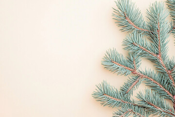 Obraz premium Fresh pine branches create a warm and inviting atmosphere, embodying the joy of the holiday season in the backdrop of winter festivities. Perfect for seasonal greetings. Generative AI