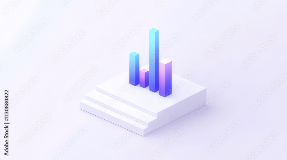 Poster isometric 3d bar chart on platform.