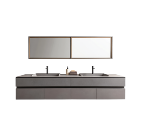 Modern Gray Bathroom Vanity with Double Sink isolated on white background