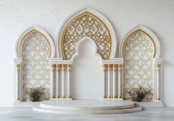 Fototapeta premium Elegant architectural backdrop with ornate arches and gold accents