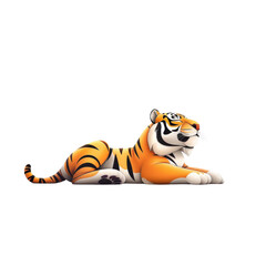 cartoon tiger lying down with vibrant orange and black stripes, showcasing playful expression. This animated character is perfect for children themes and wildlife illustrations