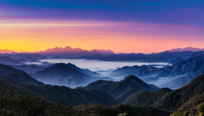 Obraz premium Vibrant layers of mountains at sunrise