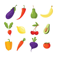 Vector illustration with  fresh organic food. Set of  cute hand drawn vegetables on a white background