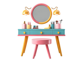 Modern Makeup Vanity with Colorful Design and Accessories