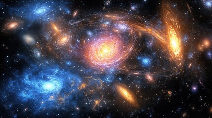 Obraz premium Cosmic Dance of Galaxies: A Celestial Ballet of Stars and Nebulae in the Vast Universe