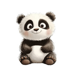 Obraz premium Cute cartoon panda character with friendly expression, sitting happily. This adorable animal illustration features fluffy body and big expressive eyes, perfect for children designs