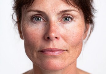 Obraz premium Close-Up Portrait of Woman with Natural Beauty and Light Makeup
