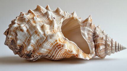 Obraz premium Large, ornate seashell; brown, white swirls.