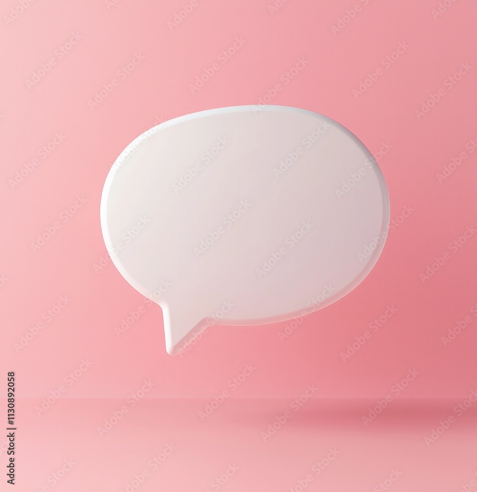 Poster a 3d rendered white speech bubble floating against a soft pink background minimalist design concept 