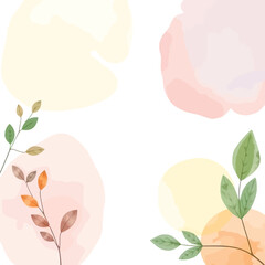 Obraz premium Watercolor set of abstract aesthetic forms pastel colors and leaf organic . Abstract collage backgrounds for post card and wedding invitation