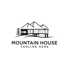 Fototapeta premium Mountain house and pine tree vector logo