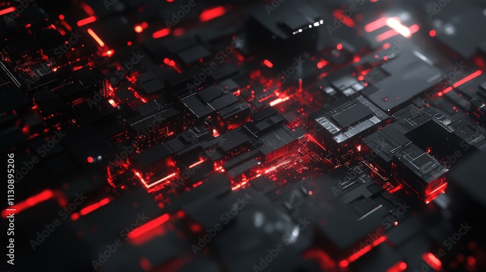 Aufkleber abstract digital landscape with black and red elements, featuring intricate geometric patterns and g