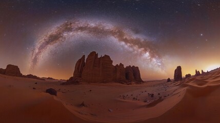 Obraz premium Milky Way Arch Over Desert Rock Formations