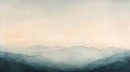Fototapeta premium Soft-hued mountains merge with a gradient sky in a simple, peaceful composition that invites contemplation and serenity