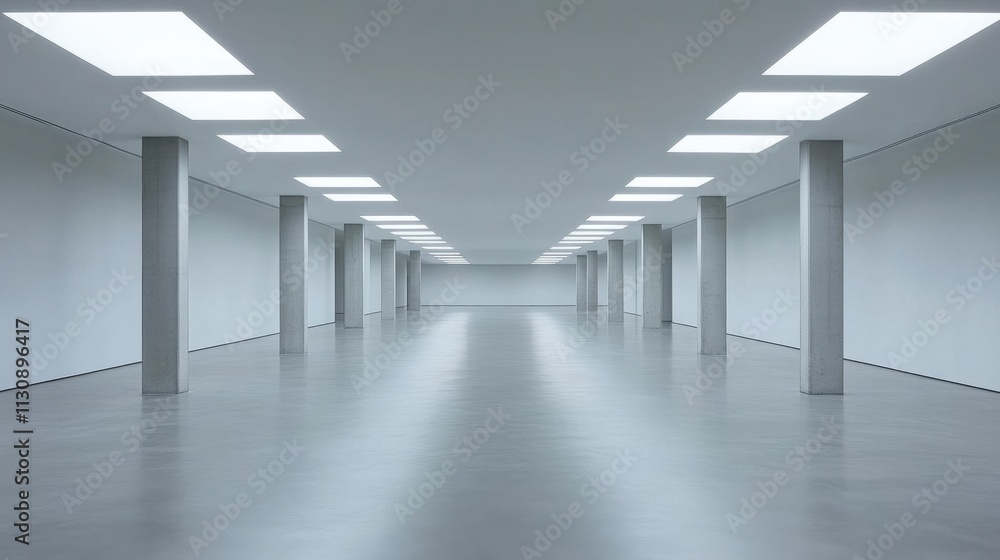 Poster spacious gallery with pristine walls and empty frames, exuding modern simplicity and artistic potent