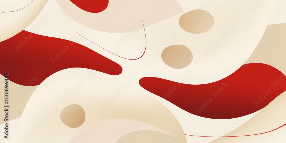 Poster bold red and soft beige abstract background with organic flowing shapes. gradients seamlessly blend 