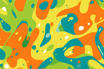 Naklejka premium A playful vibrant background featuring bold splashes of orange, lime green, and turquoise in a chaotic pattern.