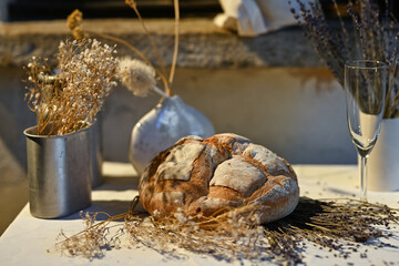 Artisan Bread with Wheat and Leaves