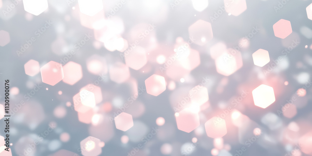 Poster light gray abstract background with glowing hexagonal patterns. soft pastel pink and white lights il