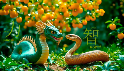 Eastern symbol of the new year. Chinese new year. Year of the green wood snake.