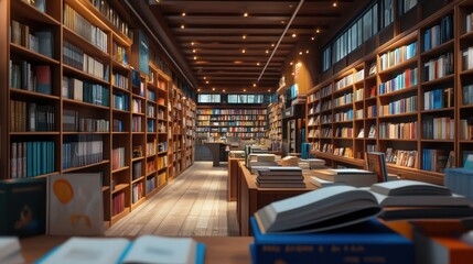 Obraz premium A Tranquil Literary Haven: Bookshelves in a Serene Library