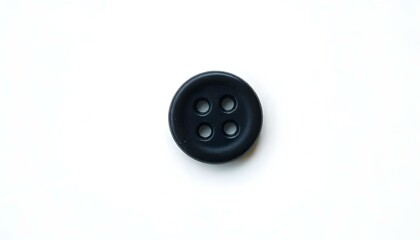 Fototapeta premium A overhead aerial view of black button with four holes on a plain white background
