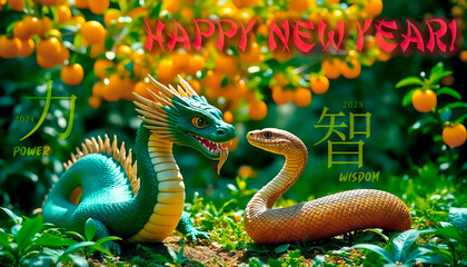 Eastern symbol of the new year. Chinese new year. Year of the green wood snake.