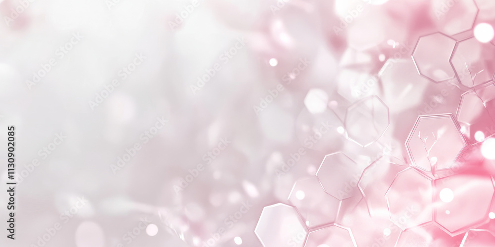 Poster light gray abstract background with glowing hexagonal patterns. soft pastel pink and white lights il