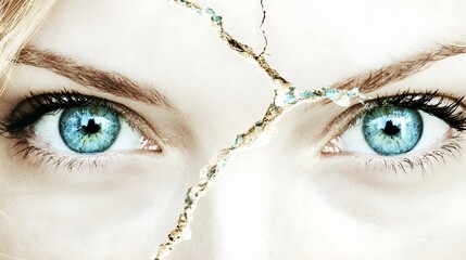 of a woman's determined eyes, integrated with an image of breaking barriers and achieving gender parity. | [Women]:[Gender equality] 