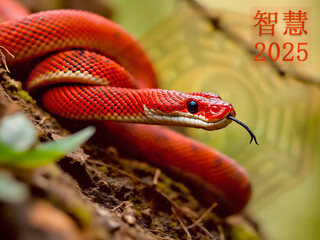 Eastern symbol of the new year. Chinese new year. Year of the green wood snake.