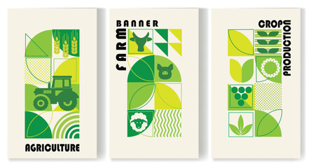 Agriculture, farm, harvest, agronomy - a set of templates with geometric design with copy space.