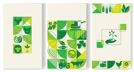 Agriculture, farm, harvest, agronomy - a set of templates with geometric design with copy space.