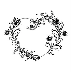 Romantic floral wreath in a heart shape, perfect for Valentine's Day posts, wedding invitations, or love-themed cards. A versatile and elegant decorative element for romantic and creative projects.