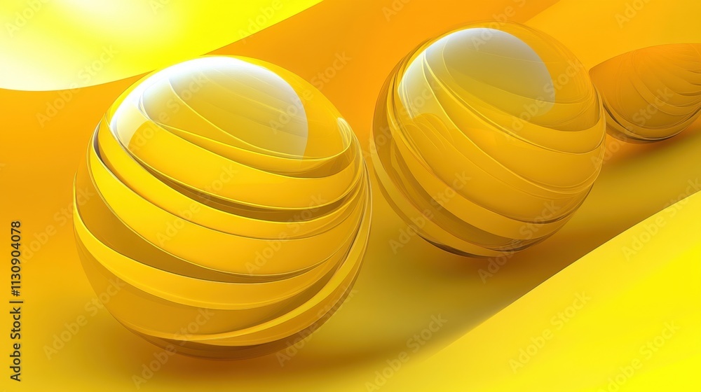 Poster three glossy yellow spheres create a vibrant and dynamic composition that embodies warmth and positi