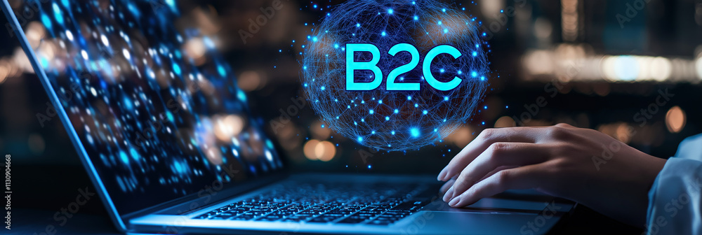 Poster typing on a laptop with a digital icon of 