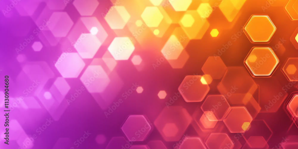 Poster bright and vibrant abstract background with hexagonal patterns glowing in neon orange and electric p