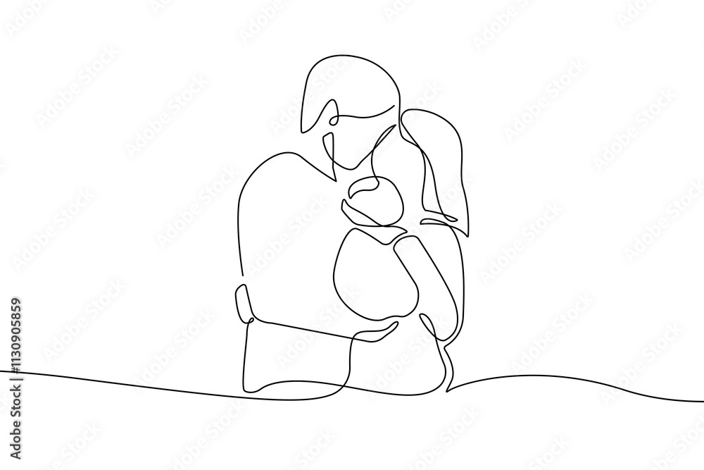 Poster one continuous line drawing of happy family concept. minimalist vector illustration in simple linear