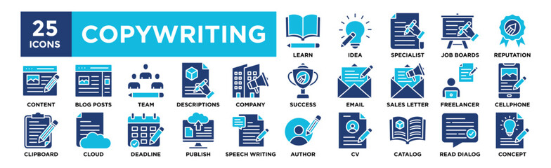 Copywriting icon collection set. Containing design writing, copywriting, online, copywriter, creative, person, professional	
