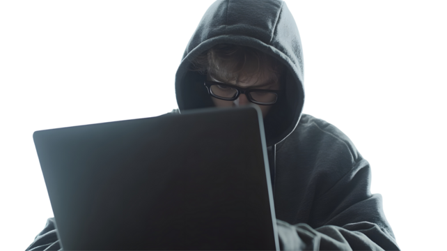 Person in hoodie working on a laptop.