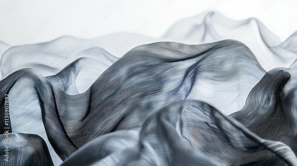 Poster Flowing transparent fabric patterns in an ethereal abstract digital environment