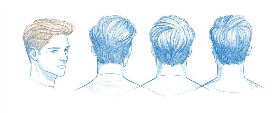 Haircut Styles Overview with Front, Side, and Back Views