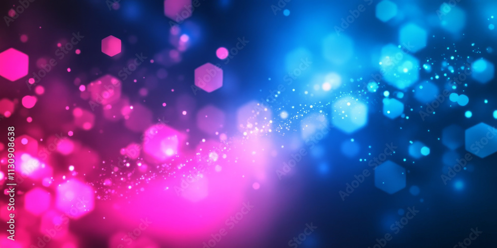Poster vibrant abstract background with glowing hexagonal patterns in neon pink and electric blue. the ligh