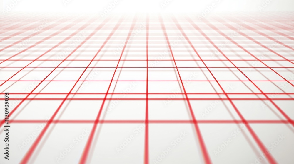 Poster abstract red grid pattern on a white background, creating a sense of depth and perspective.